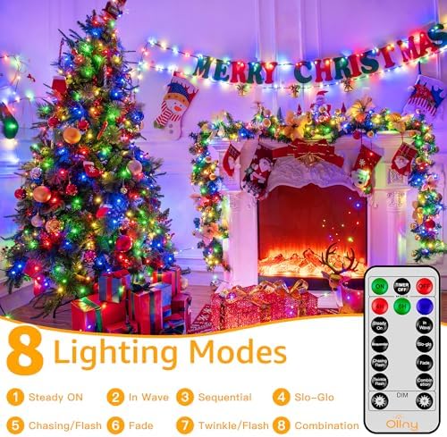Ollny 198FT 600LED Outdoor Christmas Lights with Remote, 8 Modes Multicolor