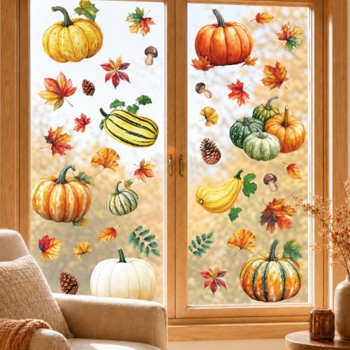 8 Sheets Fall Pumpkin Window Clings, Autumn Window Stickers Decorations