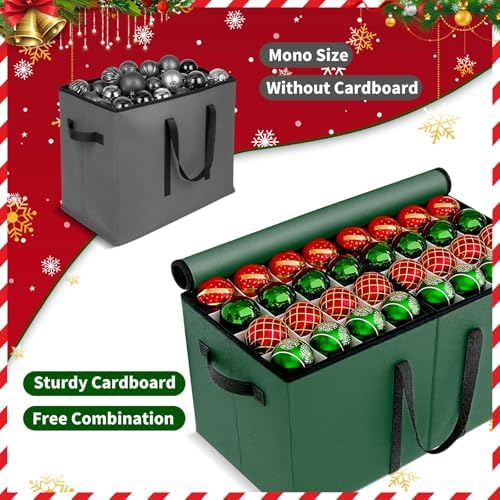 Christmas Ornament Storage Box, 8 Individual Trays with Handles, Green