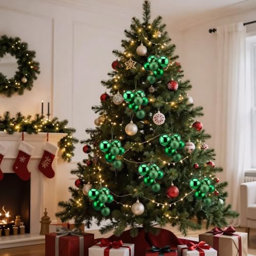 Roowest 4 Sets Large Green Glitter Christmas Ball Clusters Ornaments Decor