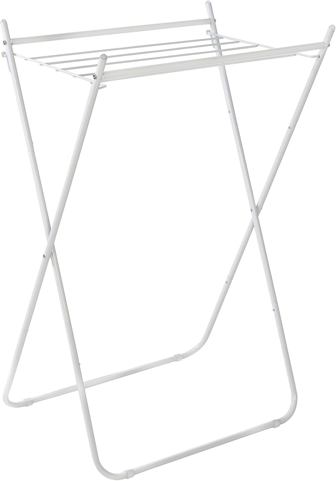 Honey-Can-Do Easy-Fold Collapsible Clothes Drying Rack, Sturdy Metal Laundry Rack Holds 40 lbs, Space-Saving Foldable Towel Rack for Indoor Outdoor Use, Non-Skid Feet, White
