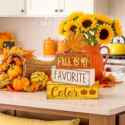 Lineshading 4 Pcs Fall Table Decor Wooden Maple Leaf, Favorite Color Sign