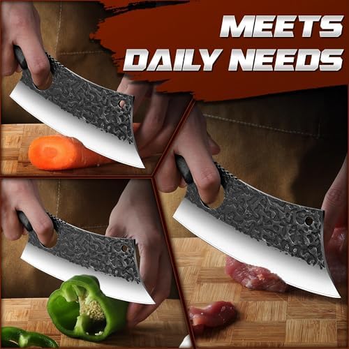 ROCOCO Meat Cleaver Butcher Knife - Full Tang Knife & Sheath Gift Idea Men