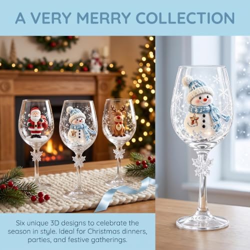 Christmas Wine Glass Collection Gift Box Set, Christmas Wine Glasses, Raised Holiday Goblet with Snowflake Decor, Festive Glassware, Wines & Cocktails, Holiday Party & Table Decor (B)