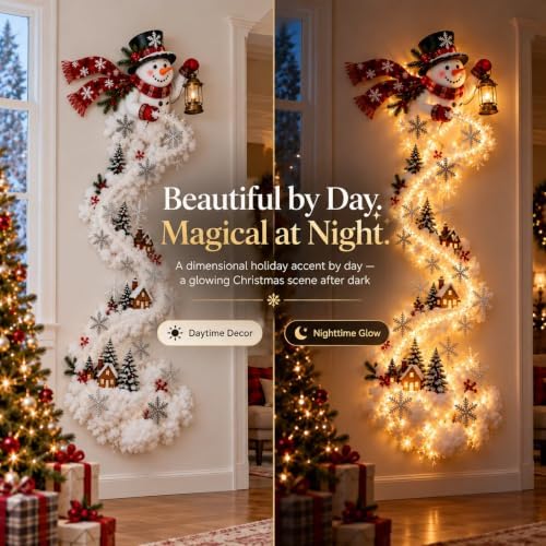 Christmas Magic Trail Wall Light -3D LED Glowing Christmas Scene Wall Decoration, Santa Sleigh Reindeer Hanging Decoration Indoor Holiday Decor for Living Room, Festive Xmas Gift，Santa Chimney