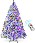 Snow Flocked Pre-lit Christmas Tree, 7.5FT with Remote Control