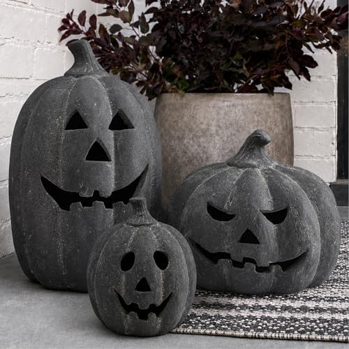 Halloween Decorations Outdoor - Black Handmade Terracotta Jack O Lantern