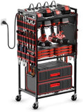JUNNUJ Power Tool Organizer Cart with Charging Station, 6 FT Cord, Red