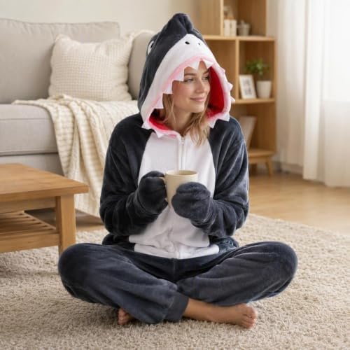 Snug Fit Unisex Adult Onesie Pajamas, Flannel Cosplay Animal One Piece Halloween Costume Sleepwear Homewear