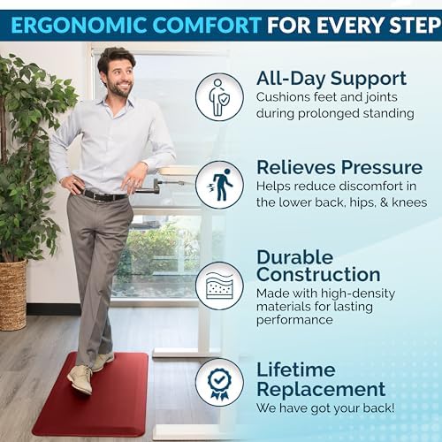 ComfiLife Anti Fatigue Floor Mat – 3/4 Inch Thick Kitchen Mats for Floor, Standing Desk Mat, Kitchen Rug – Comfort at Home, Office – Durable – Stain Resistant – Non-Slip Bottom (24" x 70", Red)