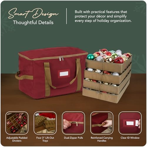 Covermates Adjustable Ornament Storage Bag, 19.25" W x 13" D x 12.5" H, Red