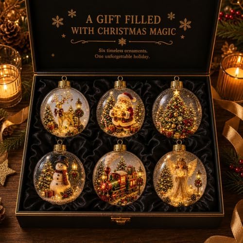12PCS Glowing Christmas Ornaments - Mini Gold Light-Up Christmas Ball Ornaments - Christmas Tree Ornament with Warm LED Light for Tree Mantel, Holiday Scene Decoration & Gift