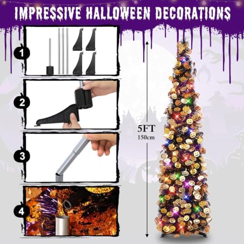 N&T NIETING Halloween Tree Decorations with Lights, 5FT, Black Purple