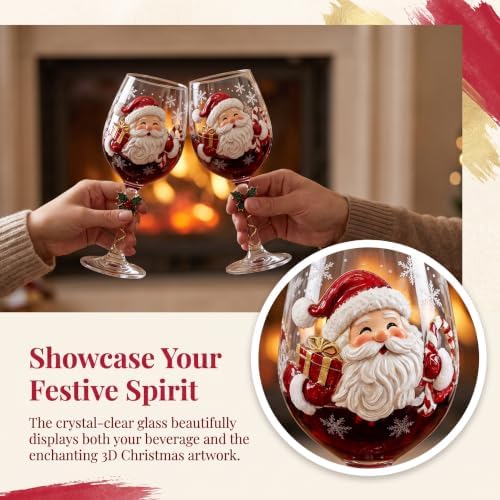 Christmas Wine Glass Collection Gift Box Set, Christmas Wine Glasses, Raised Holiday Goblet with Snowflake Decor, Festive Glassware, Wines & Cocktails, Holiday Party & Table Decor (glass)