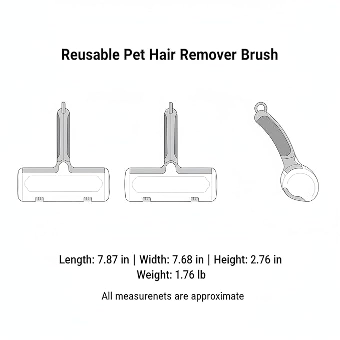Reusable Pet Hair Remover Brush for Furniture, Carpet & Car Seats - Mechanical Lint Removal Tool with Durable PP Handle (1 Pack)