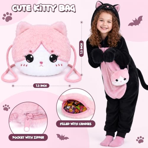 Joycover Halloween Black Cat Costume for Girls, Kids Cat Onesie & Purse Bag