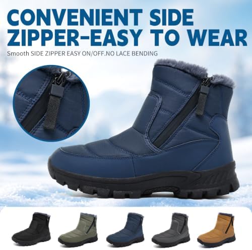 Men's Mid-Calf Winter Boots Zipper Snow Boots Mens Fur Lined Warm Boots