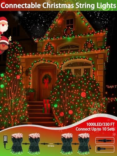 2 Pack 200 LED Christmas Lights 13 Modes Extendable Christmas Tree Lights