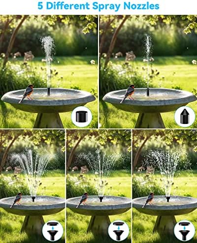 POPOSOAP Solar Fountain Pump, 6W Outdoor Solar Water Fountain Pump for Bird Bath with 4ft Tubing & 5 Nozzles, DIY Solar Powered Water Pump for Garden, Ponds, Pool and Fish Tank