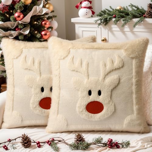 Faux Fur Christmas Pillow Covers 20x20 Set of 2