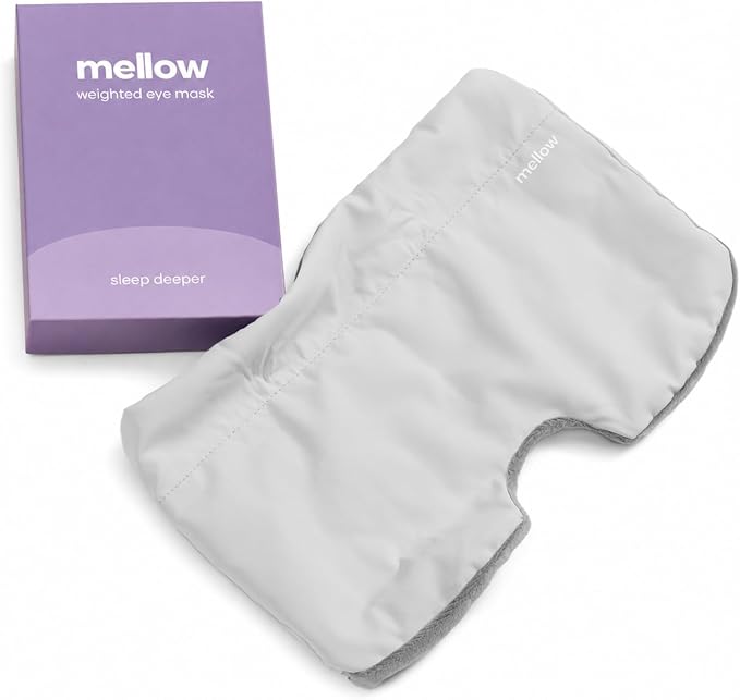 Mellow Weighted Sleep Eye Mask for Sleeping – 99% Blackout Cooling & Plush Reversible Eye Mask with 180g Weighted Glass Beads – Strapless Deep Pressure Sleep Mask for Travel, Naps & Relaxation