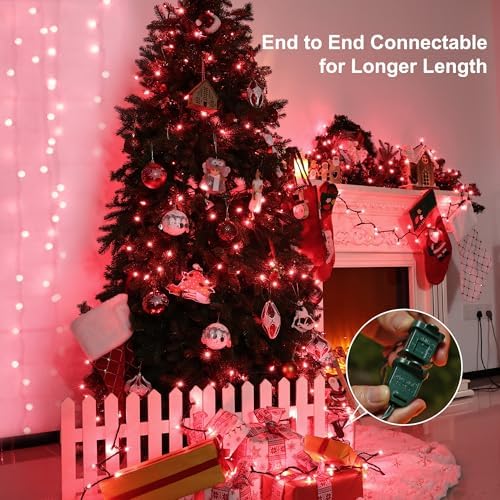 BrizLabs Pink Christmas Lights, 69.6ft 300 Count Incandescent String Lights