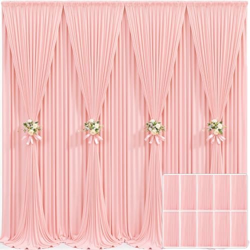 10 Panels Blush Pink Backdrop Curtain for Parties Wedding Wrinkle Free Pink Photo Curtains Backdrop Drapes Fabric Decoration for Baby Shower Birthday Party 50ft(W) x 10ft(H)