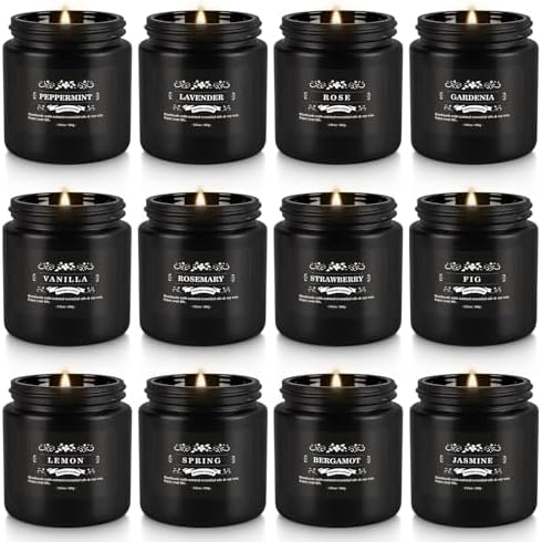 Howemon Scented Candle Set 12 Pack,Black, Candle for Home Scented, Odor Eliminating, Stress Relief, Long Lasting Soy Wax Gift Set