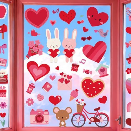 Valentines Day Window Clings Decor Cute Heart Stickers Decorations for Kids