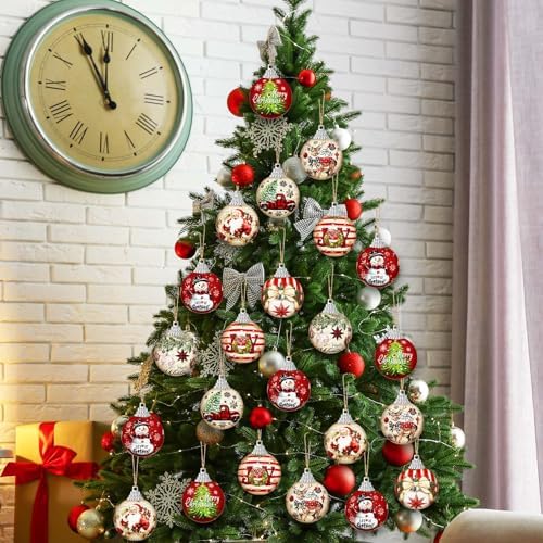 Outus 16 Pcs Christmas Ball Ornaments for Tree Merry Christmas Snow Joy Hanging Ornaments Xmas Santa Claus Snowman Balls for Tree Decoration Xmas Gifts Farmhouse Home Fireplace Decoration