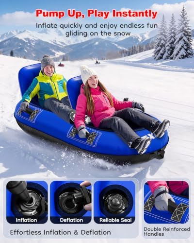 Raxurt 2 Person Heavy Duty Snow Tube, Snow Sled with Dual Backrests