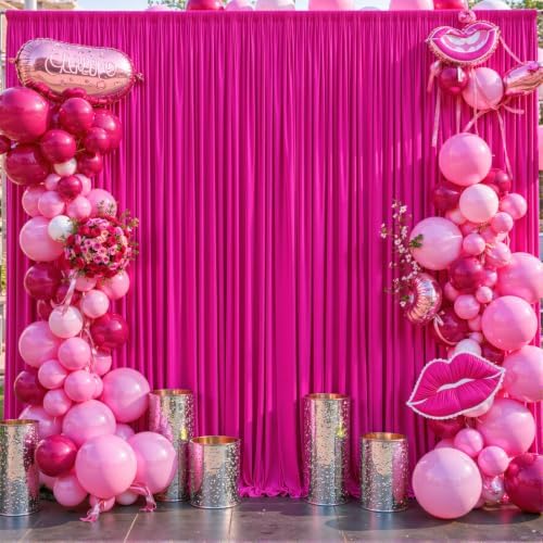 Fuchsia Backdrop Curtain for Parties Birthday Party Wrinkle Free Hot Pink Photo Curtains Backdrop Drapes Fabric Decoration for Wedding 5ft x 7ft,2 Panels