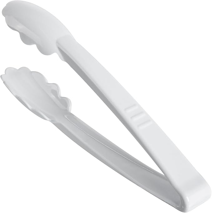 Restaurantware Disposable Serving Tongs 100 Count 9 Inch Plastic Scalloped Buffet Utensils Durable Secure-Grip White