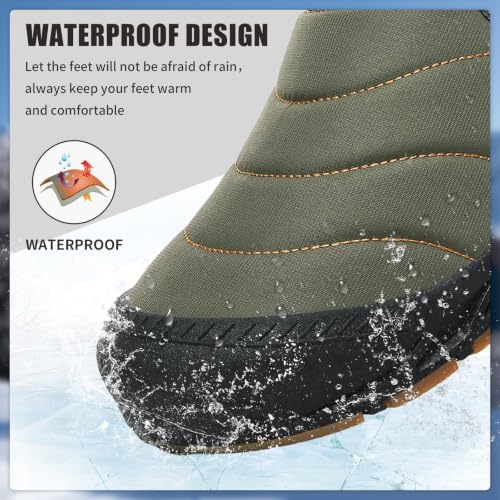 Mens Snow Boots Winter Velcro Water Resistant Fur Lined Slip On Ankle Boot