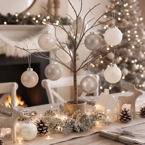 6 Pcs 6 Inch Large Christmas Ornaments Frost White Champagne