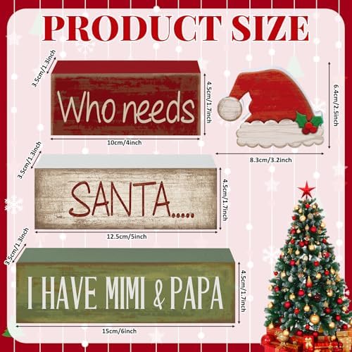 Lineshading 4 Pcs Christmas Table Decorations for Home, Wood Santa Hat Sign