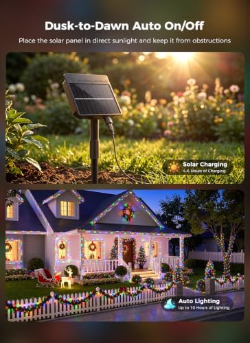 2 Pack 200LED Solar Christmas Lights Outdoor Waterproof, Multicolor 80 FT