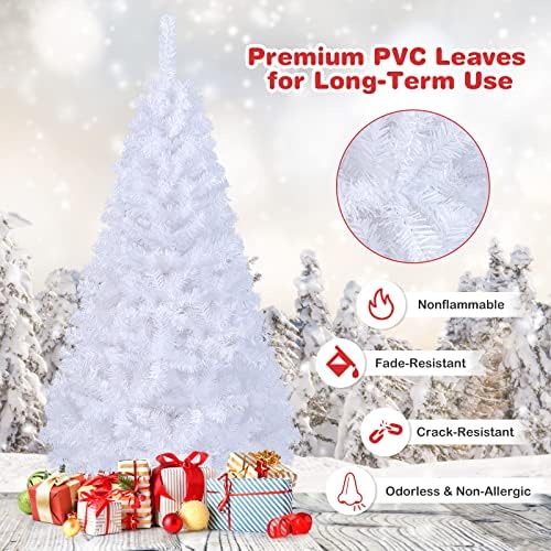 5Ft Artificial White Christmas Tree, Pine Tree with Solid Metal Legs & Pine Needles, Ideal for Indoor & Outdoor Home, Office, Holiday Decoration
