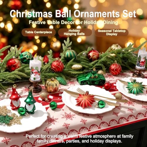 68PCS Christmas Tree Ornaments Set, Red Green Gold Christmas Balls and Assorted Decorations, Shatterproof Hanging Ornaments with Hooks for Xmas Tree, Holiday Party Home Decor