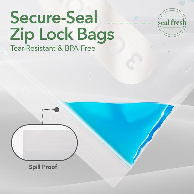 Seal Fresh 3 Gallon Large Plastic Storage Bags – 16" x 18" (15 Count) – Reusable XXL Extra Large Clear Jumbo Zip Bags with Sealable Zipper Top For Clothes, Travel, Moving