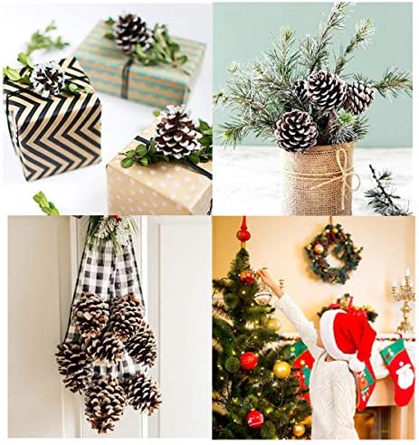 24 PCS Pine Cones for Christmas Tree Snowflake Natural Pinecones Ornament with String Pendant Crafts for Xmas Party Home Decor Fall Winter Holiday Christmas Tree Decoration (24)