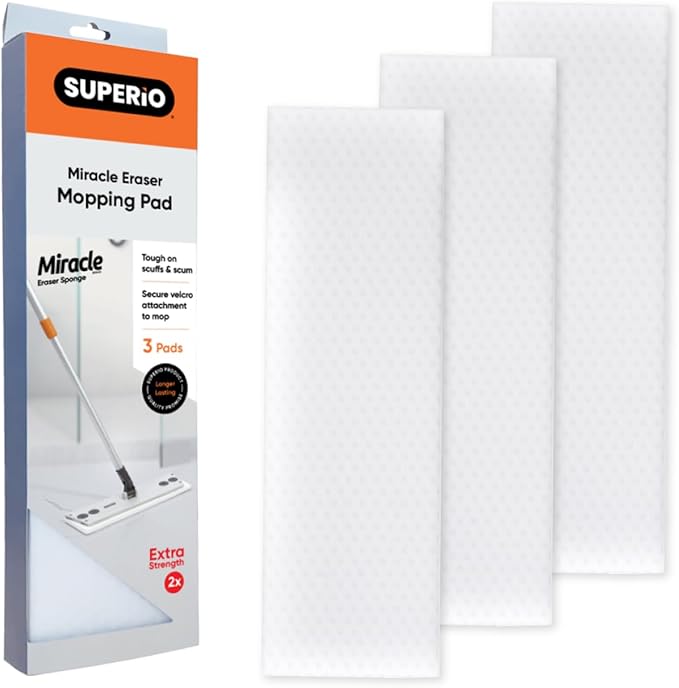 Superio Magic Eraser Mopping Pads, Miracle Sponges Mop Pad for Tiles, Refill Replacement Head for Mop- Home, Kitchen, Bathroom (9 Pack)