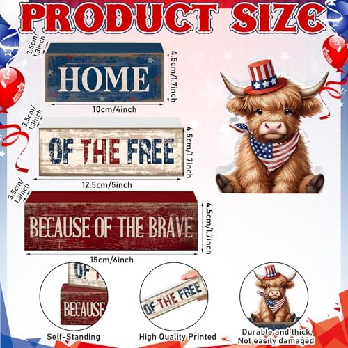 Moucuny 4 Pcs 4th of July Wooden Signs Patriotic Tiered Tray Decor
