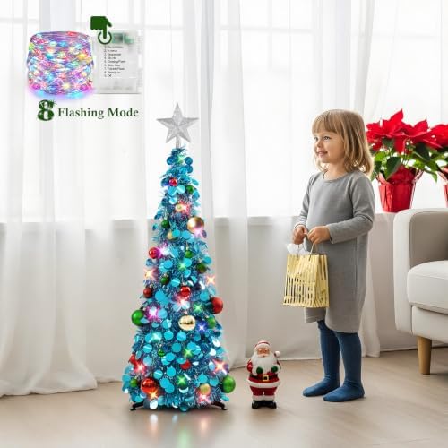 N&T NIETING Pop Up Christmas Tree with Lights & Ornaments, Blue, 3FT