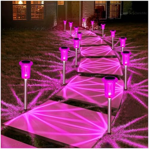 DenicMic Solar Outdoor Lights 10 Pack Pink LED Valentines/Mothers Day Decor
