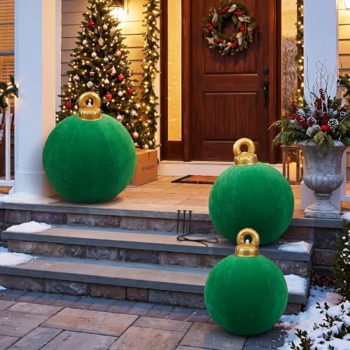 Jenaai 3 Pcs Green Giant Velvet Christmas Inflatable Ball Ornament