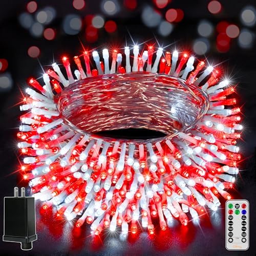 Ollny Christmas Lights Outdoor 800LED 262FT, Red and White Plug in Timers