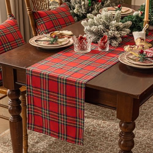 Softalker Christmas Checkered Tartan Table Runner, Red, 13 x 48 Inch