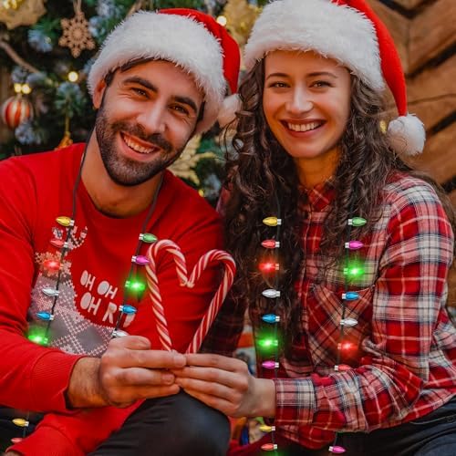 EOBOH 4PCS Christmas Necklaces, Light Bulb Necklaces Xmas Party Favors