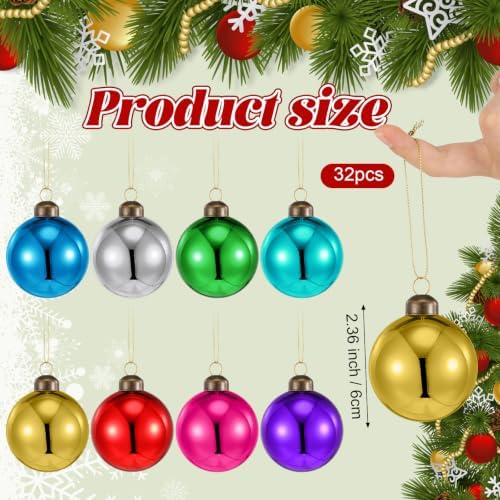 Civaner 32 Pcs 2.36 in Mercury Glass Christmas Balls Ornaments, Multicolor
